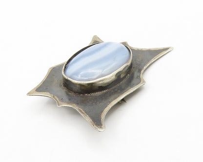 ALICE 925 Sterling Silver  Vintage Cabochon Cut Blue Agate Brooch Pin  BP5181