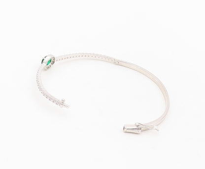 925 Sterling Silver Vintage Bracelet Oval Green Halo White CZ Bangle  BT10709