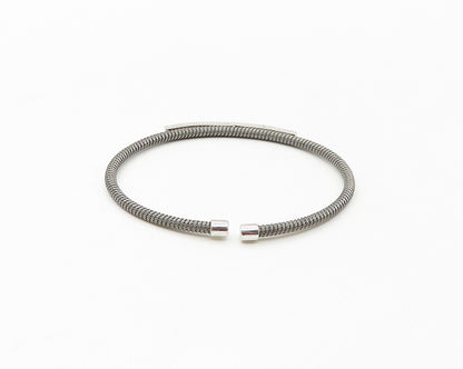 925 Sterling Silver  Shiny Cubic Zirconia Wire Twist Bangle Bracelet  BT6644