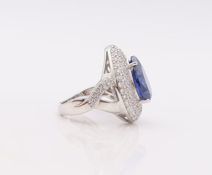 925 Sterling Silver Vintage Ring Drop Cut Sapphire Halo CZ  Sz 7  RG29886