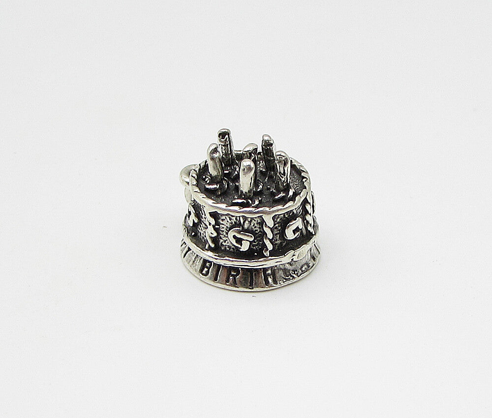 925 Sterling Silver  Vintage Happy Birthday Cake Charm Pendant  PT1821