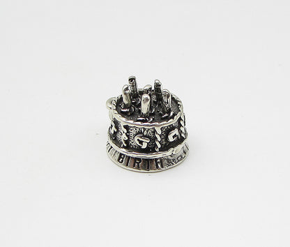 925 Sterling Silver  Vintage Happy Birthday Cake Charm Pendant  PT1821