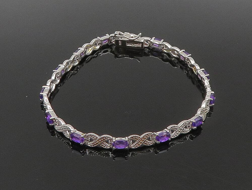925 Sterling Silver  Faceted Amethyst  XO Tennis Bracelet  BT1092