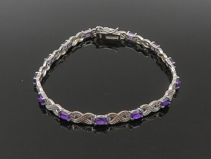925 Sterling Silver  Faceted Amethyst  XO Tennis Bracelet  BT1092