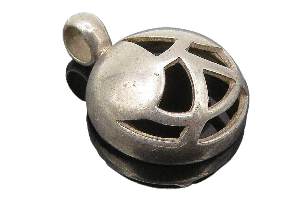 925 Sterling Silver  Vintage Dark Tone Cutout Round Dome Drop Pendant  PT8170