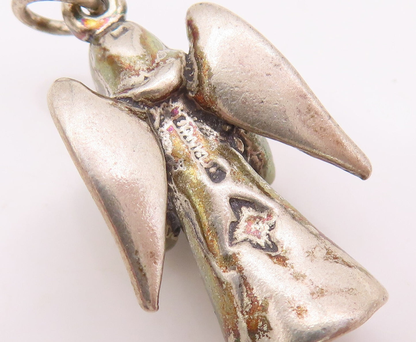 925 Sterling Silver Vintage Pendant Dark Tone Cutout Praying Angel Charm PT23932