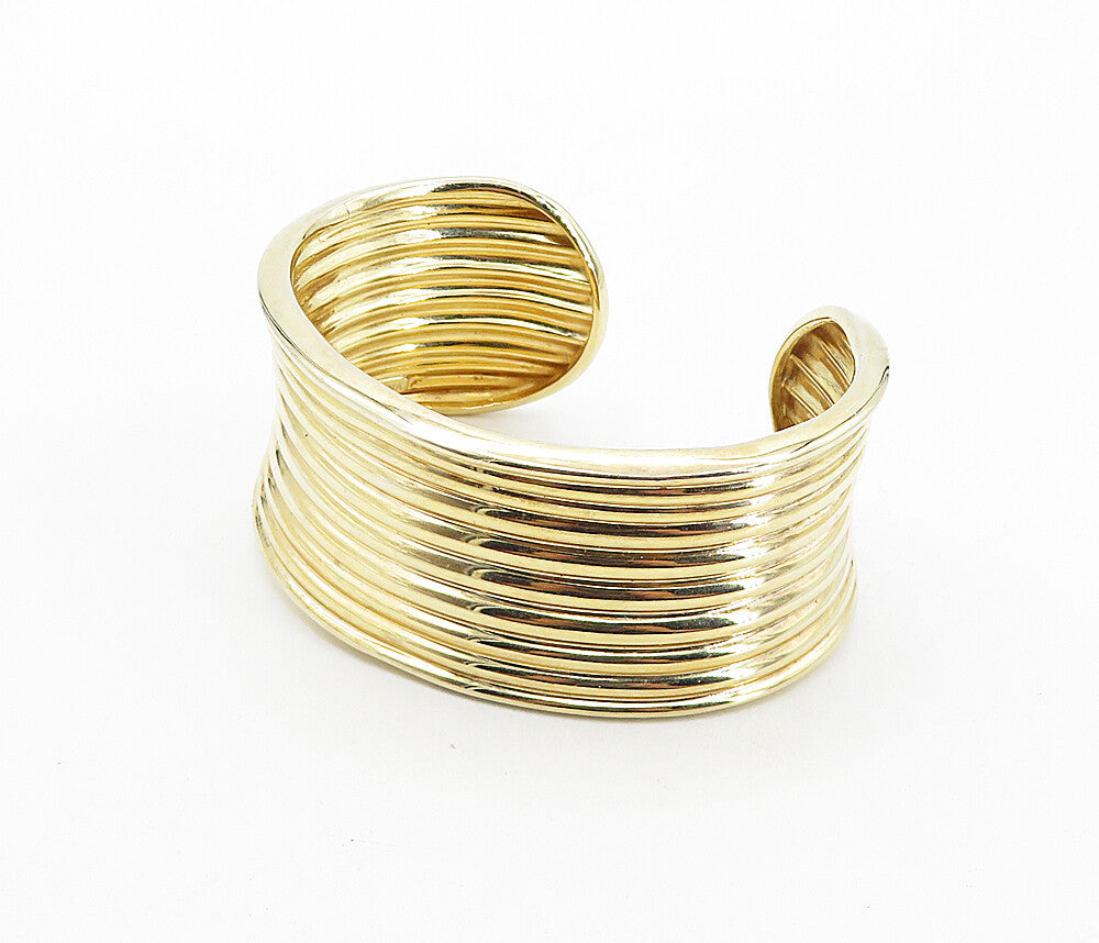 ROSS SIMON 925 Sterling Silver Shiny Gold Plated Ribbed Cuff Bracelet BT3577