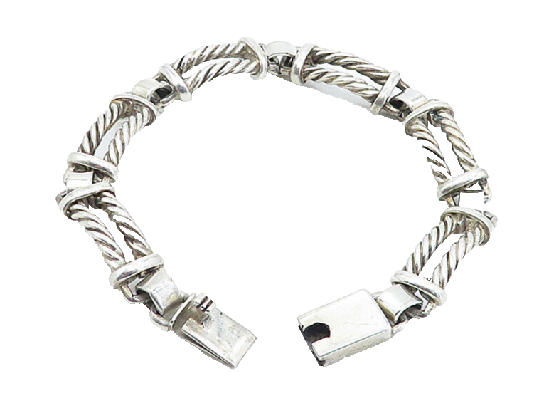 MEXICO 925 Silver  Vintage Shiny Double Twist Bar Link Chain Bracelet  BT2453