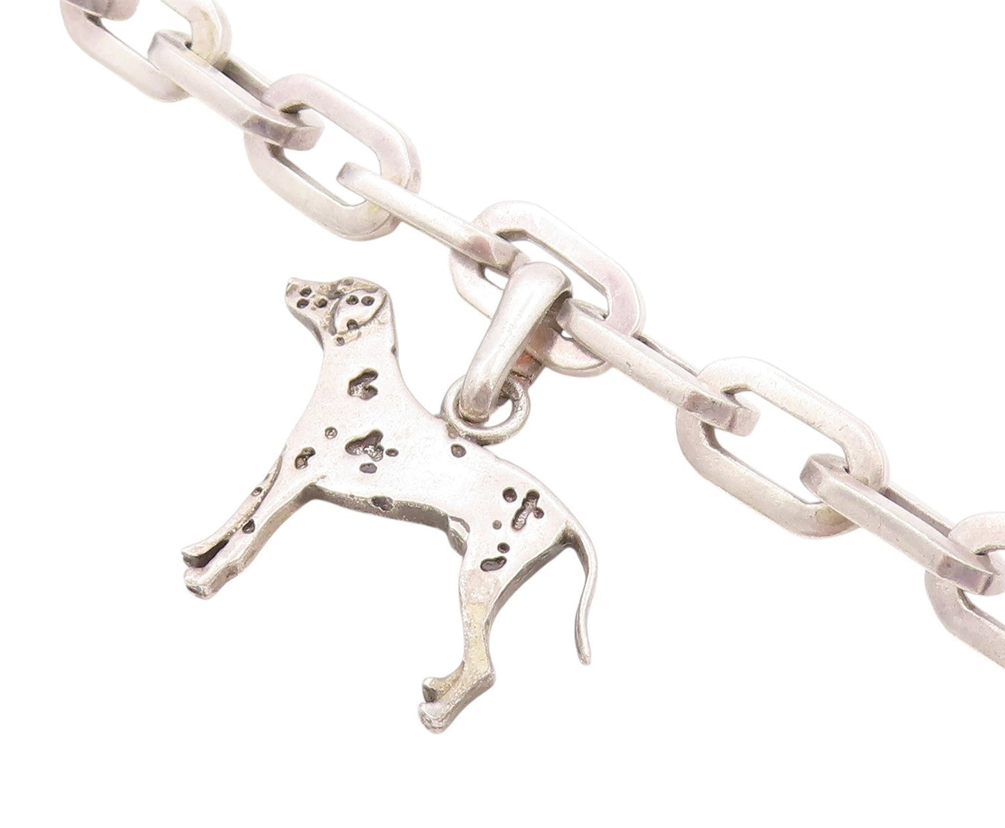 925 Sterling Silver Vintage Bracelet Solid U Chain Dangling Dog Charm  BT11277
