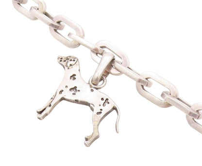925 Sterling Silver Vintage Bracelet Solid U Chain Dangling Dog Charm  BT11277