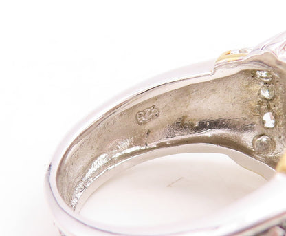 925 Sterling Silver Vintage Ring Solid Grooved Square CZ Inlay  Sz 6  RG31175
