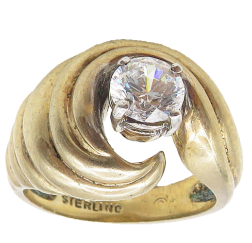 925 Sterling Silver  Cubic Zirconia Gold Plated Swirl Band Ring Sz 7  RG17343