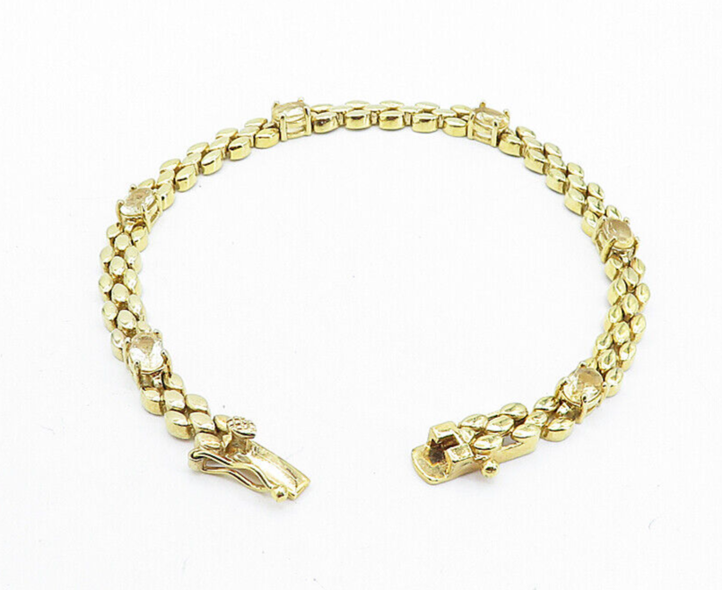 925 Sterling Silver Topaz Gold Plated Brick Layer Link Chain Bracelet BT2711