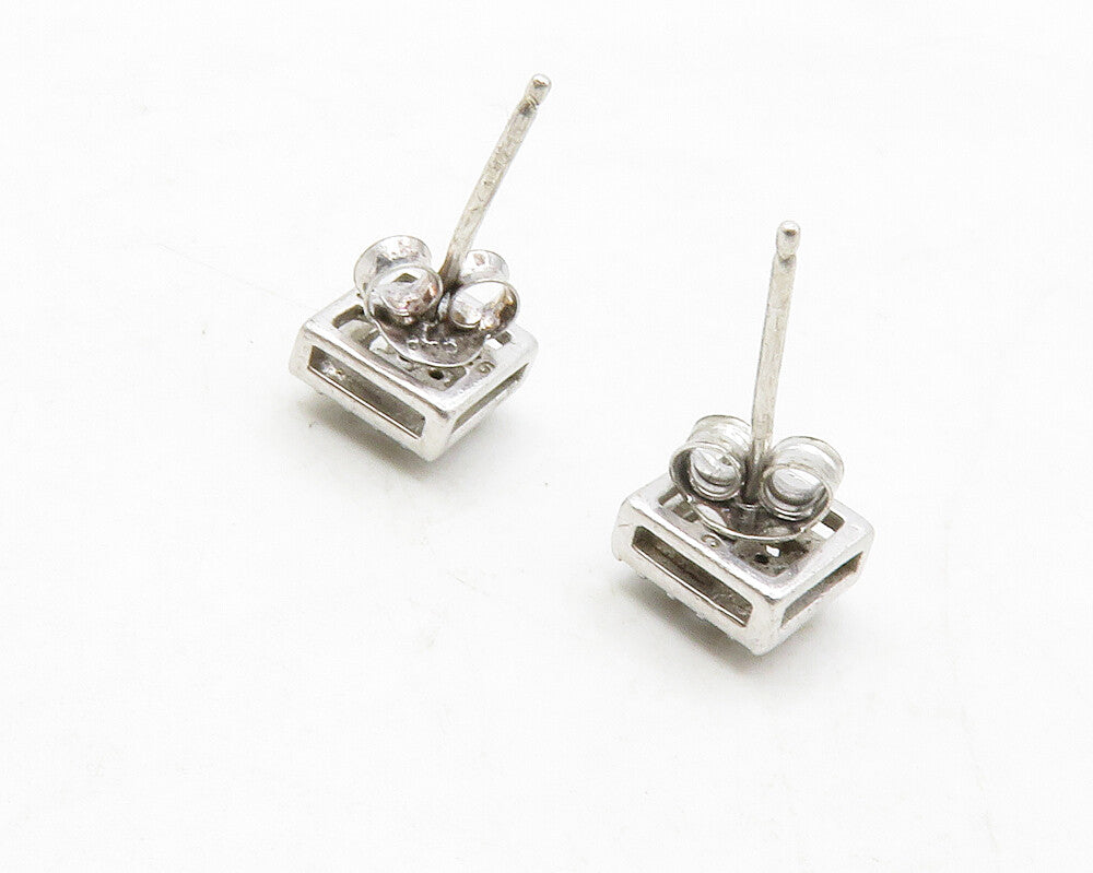925 Sterling Silver  Vintage Genuine Diamonds Square Stud Earrings  EG6758