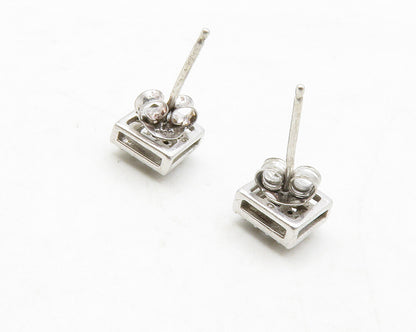 925 Sterling Silver  Vintage Genuine Diamonds Square Stud Earrings  EG6758