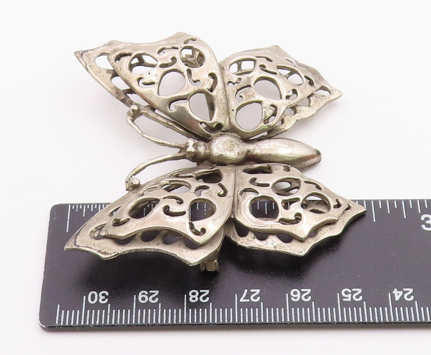 925 Sterling Silver  Vintage Antique Heavy Butterfly Motif Brooch Pin  BP8660
