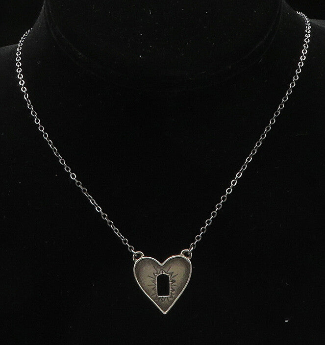 LISA LEONARD 925  Silver  Vintage Dark Tone Love Heart Chain Necklace  NE3370