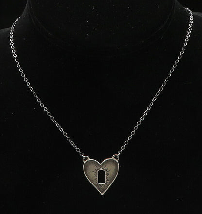 LISA LEONARD 925  Silver  Vintage Dark Tone Love Heart Chain Necklace  NE3370