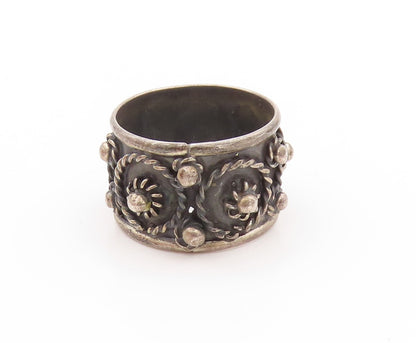 925 Sterling Silver Vintage Ring Antique Roped Floral Design  Sz 9  RG32764