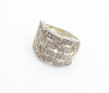 925 Sterling Silver  Vintage Topaz Infinity Twist 2 Row Band Ring Sz 9  RG5820