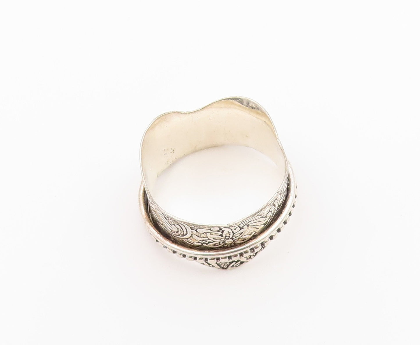 925 Sterling Silver Vintage Ring Floral Engraved Spinner Band  Sz 11.5  RG36532