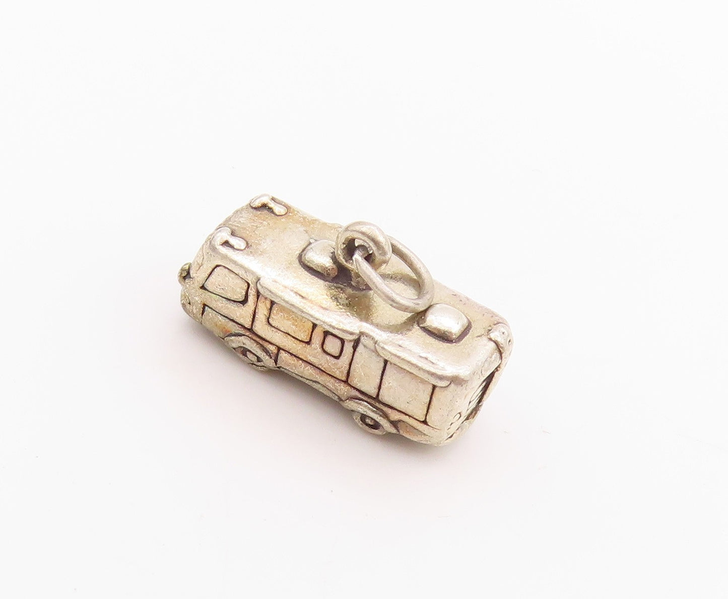 925 Sterling Silver Vintage Pendant Antique Etched School Bus Charm   PT24568