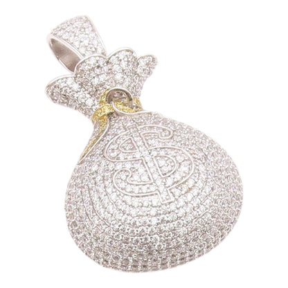 925 Silver  Vintage Shiny Cubic Zirconia Encrusted Money Bag Pendant  PT18347
