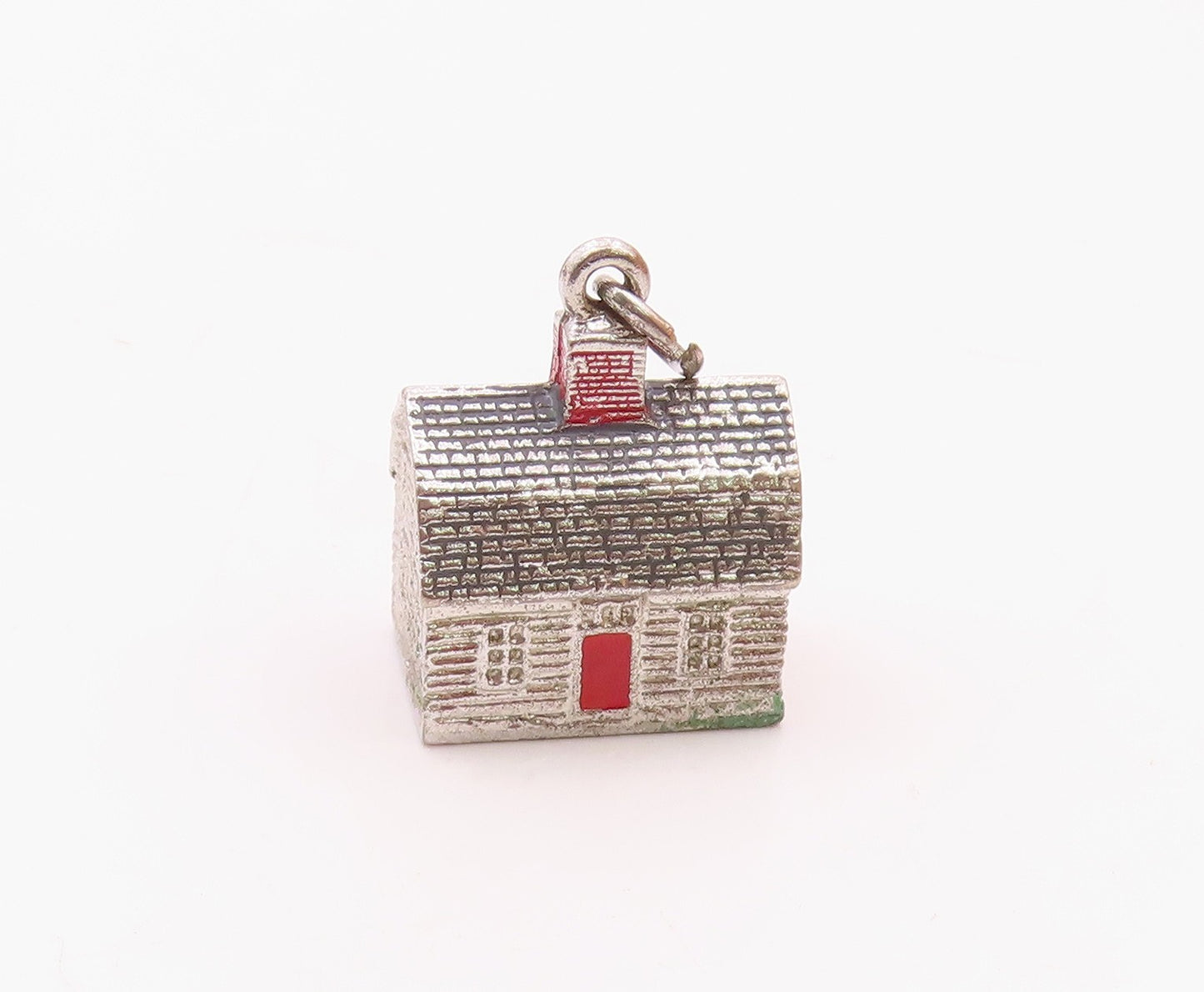 925 Sterling Silver  Vintage Enamel Door Shiny Farmhouse Pendant  PT17438