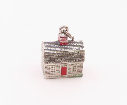 925 Sterling Silver  Vintage Enamel Door Shiny Farmhouse Pendant  PT17438