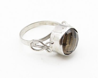 925 Sterling Silver  Faceted Smoky Topaz Shiny Petite Band Ring Sz 6  RG10282