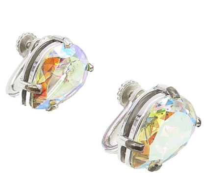 925 Sterling Silver  Tear Drop Rainbow Topaz Non Pierce Drop Earrings  EG9172
