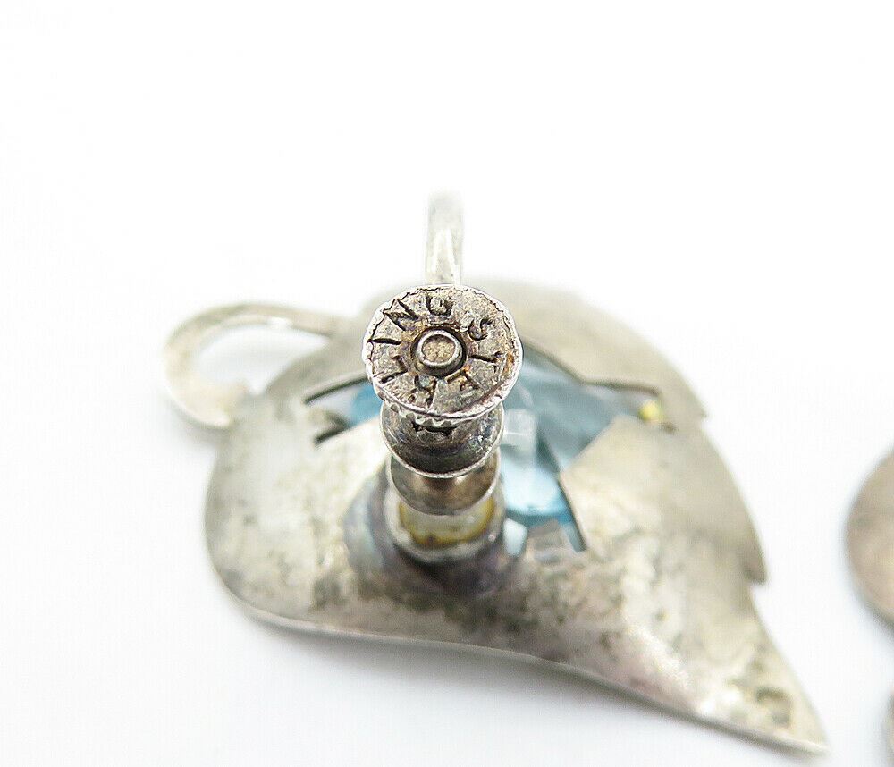 925 Sterling Silver  Vintage Blue Topaz Floral Leaf Non Pierce Earrings EG2857