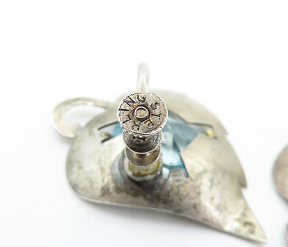 925 Sterling Silver  Vintage Blue Topaz Floral Leaf Non Pierce Earrings EG2857