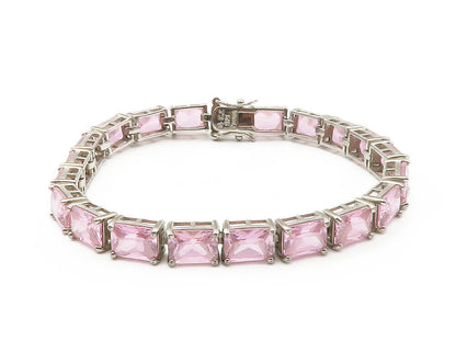 ROSS SIMON 925 Sterling Silver  Pink Cubic Zirconia Tennis Bracelet  BT5571