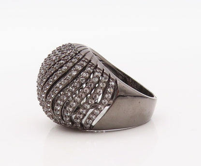 925 Sterling Silver Vintage Ring Wavy Cutout CZ Inlay Domed  Sz 7.5  RG30752