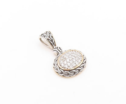 925 Sterling Silver Vintage Pendant Minimalist Carved Oval CZ Inlay  PT23605
