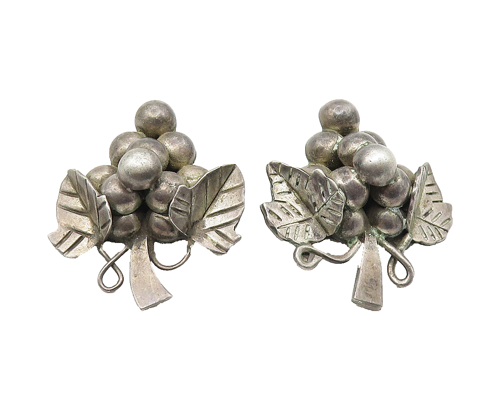 MEXICO 925 Sterling Silver  Vintage Grape Bunch Non Pierce Earrings  EG6309