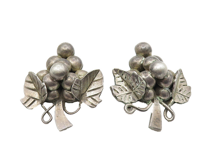MEXICO 925 Sterling Silver  Vintage Grape Bunch Non Pierce Earrings  EG6309