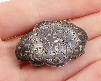 JAPAN 925 Silver  Vintage Antique Two Tone Floral Pattern Brooch Pin  BP1694