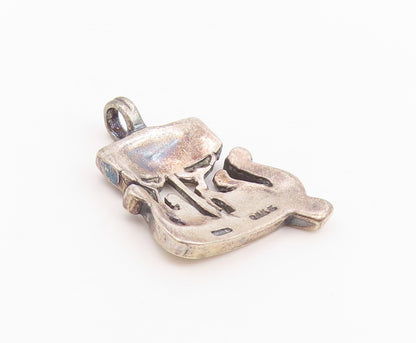 925 Sterling Silver Vintage Pendant Classic Etched Viking Ship Charm  PT26138