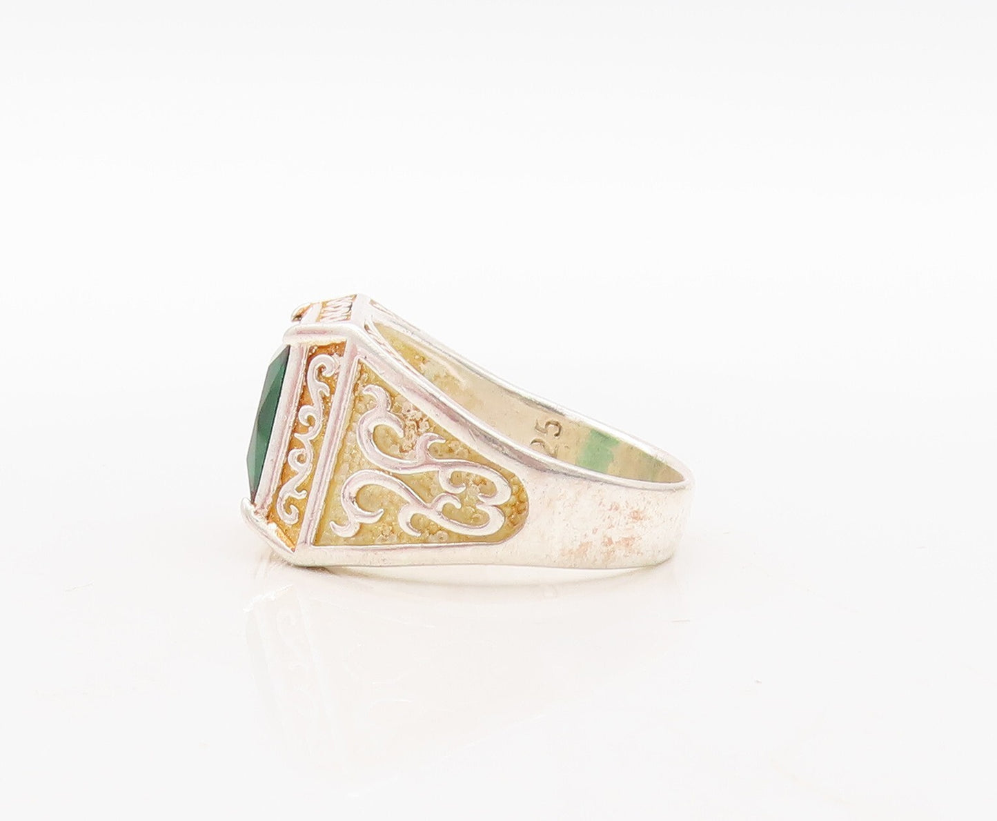 925 Sterling Silver Vintage Ring Swirly Carved Square Cut CZ  Sz 9  RG31134