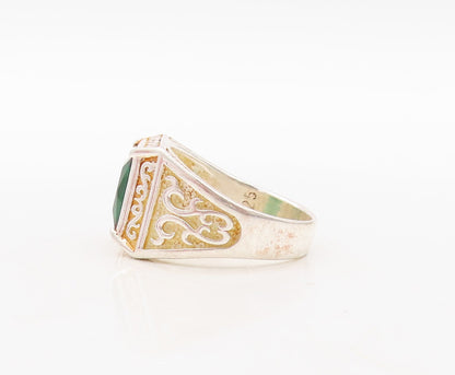 925 Sterling Silver Vintage Ring Swirly Carved Square Cut CZ  Sz 9  RG31134