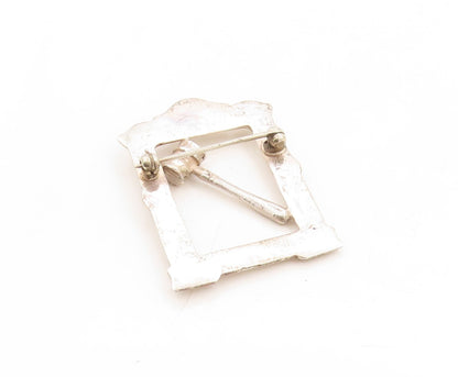 925 Sterling Silver Vintage Brooch Pin Designer Carved Frame & Hammer BP11323