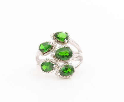 925 Sterling Silver Vintage Ring Pear Cut Green CZ Split Band  Sz 6  RG34032