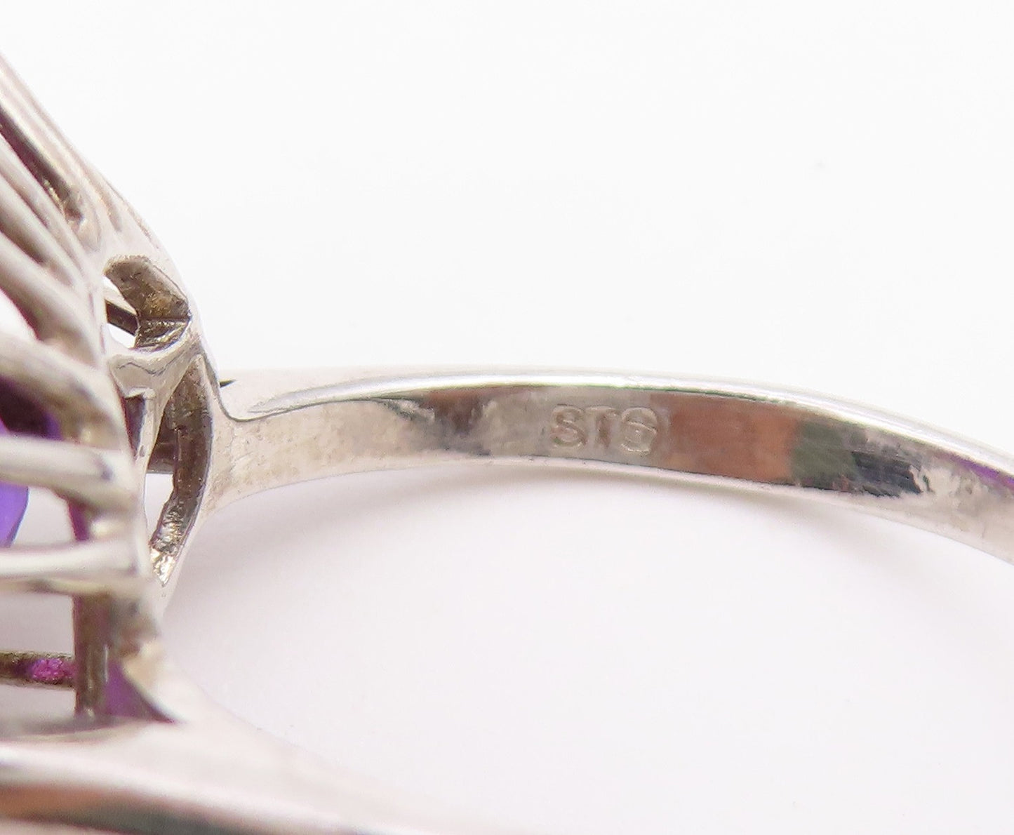 925 Sterling Silver Vintage Ring Amethyst Halo Topaz Love Heart  Sz 11  RG36738