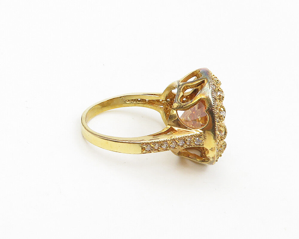 925 Sterling Silver  Cubic Zirconia Gold Plated Cocktail Ring Sz 7.5  RG18703