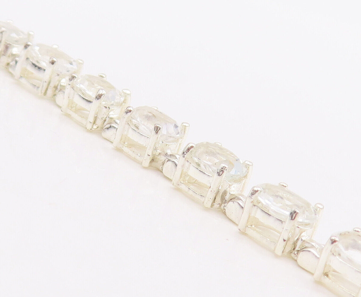 925 Sterling Silver Vintage Bracelet Minimalist Oval Cut Topaz Band  BT10611