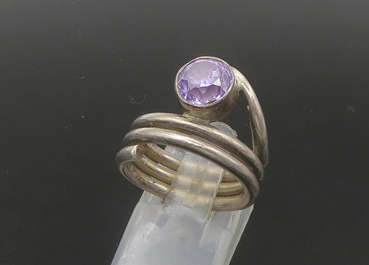 925 Sterling Silver Vintage Amethyst Wrap Around Band Ring Sz 6 RG22273