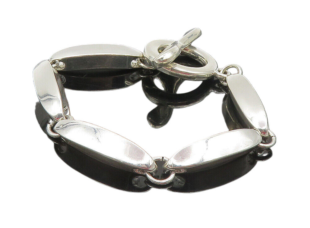 925 Sterling Silver  Shiny Smooth Hollow Bar Link Chain Bracelet  BT4018