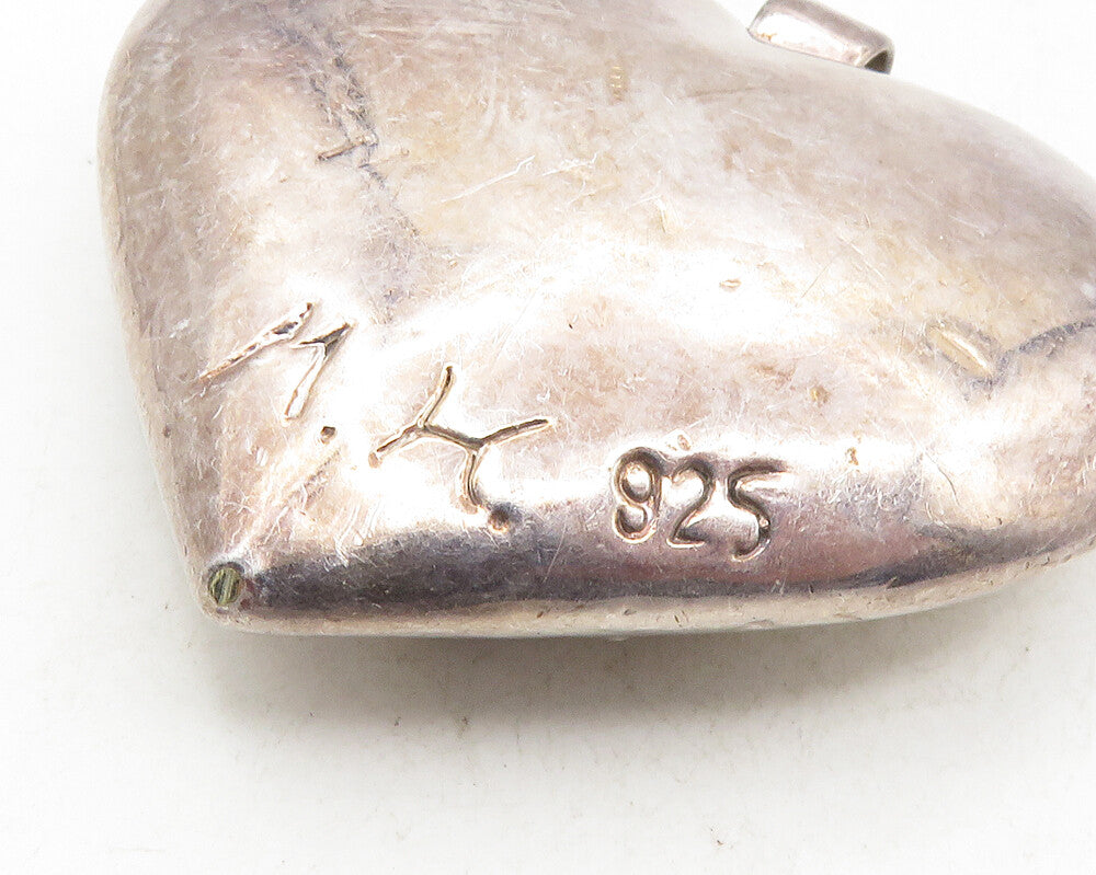 M.H. 925 Sterling Silver  Vintage Dark Tone Grape Vine Heart Pendant  PT7877